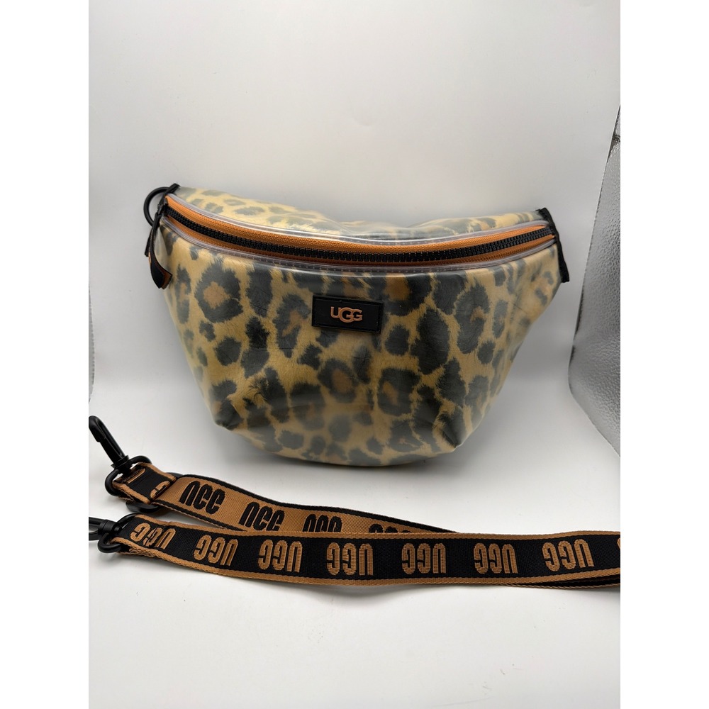 UGG Janey II Clear Belt Bag Leopard Print Faux Fur Crossbody Fanny Pack Black